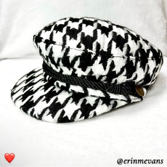 Accessories - Newsboy Cap Houndstooth Double Twist Rope Hat Black White Women’s New